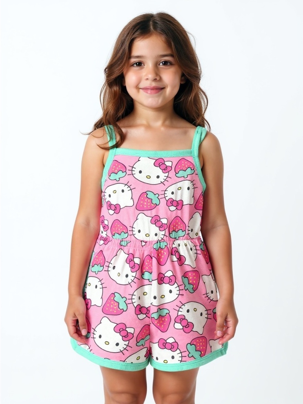 Hello Kitty Pink and Mint Sleeveless Girls' Romper